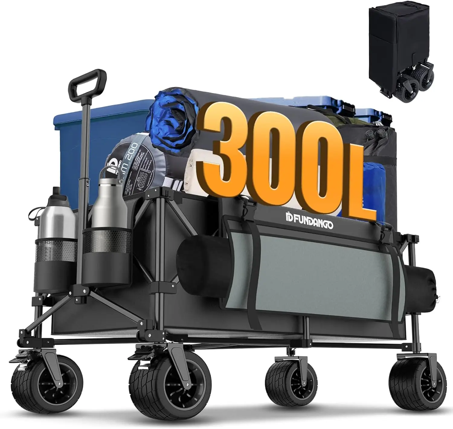 

Большая складная тележка-вагон 300 л с внедорожными колесами для кемпинга, пляжа, сада и покупок