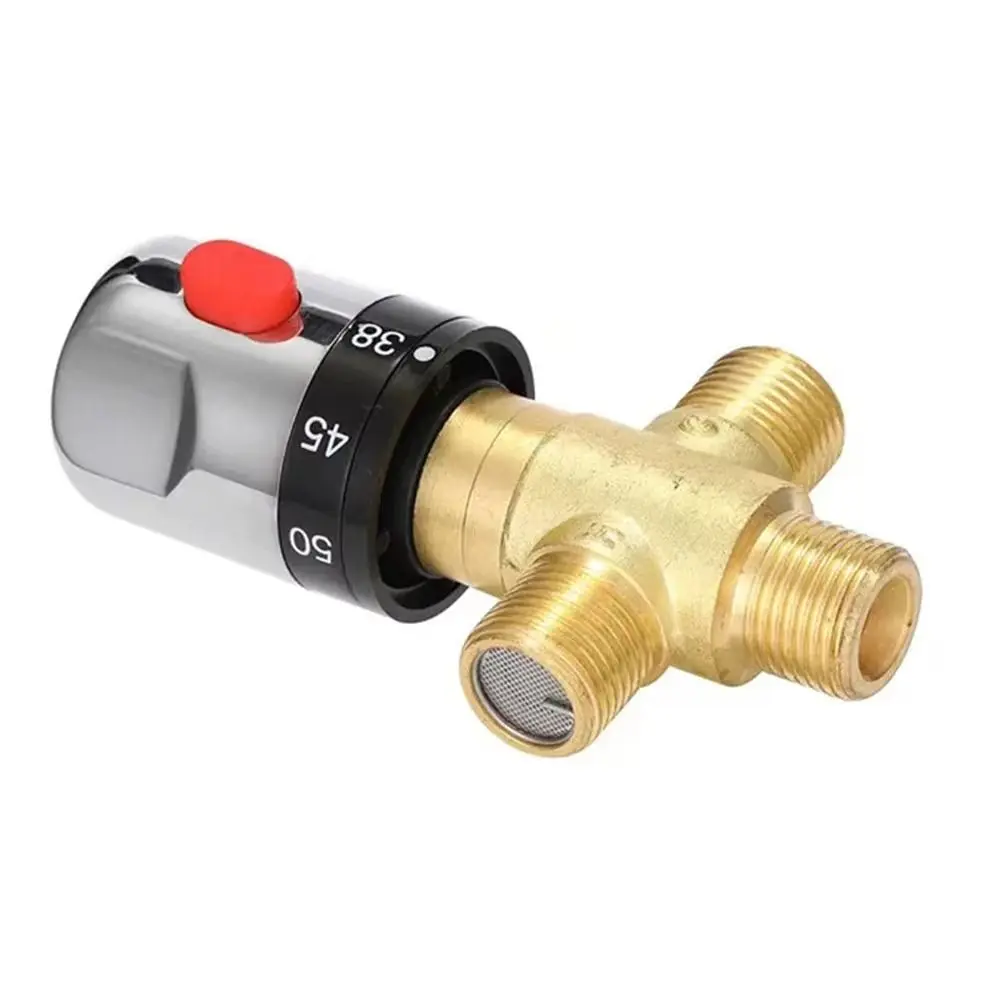Solid Brass Thermostatic Mixing Valve Hot and Cold Control 3Way Temperature Control Valve Anti-Scald General-purpose