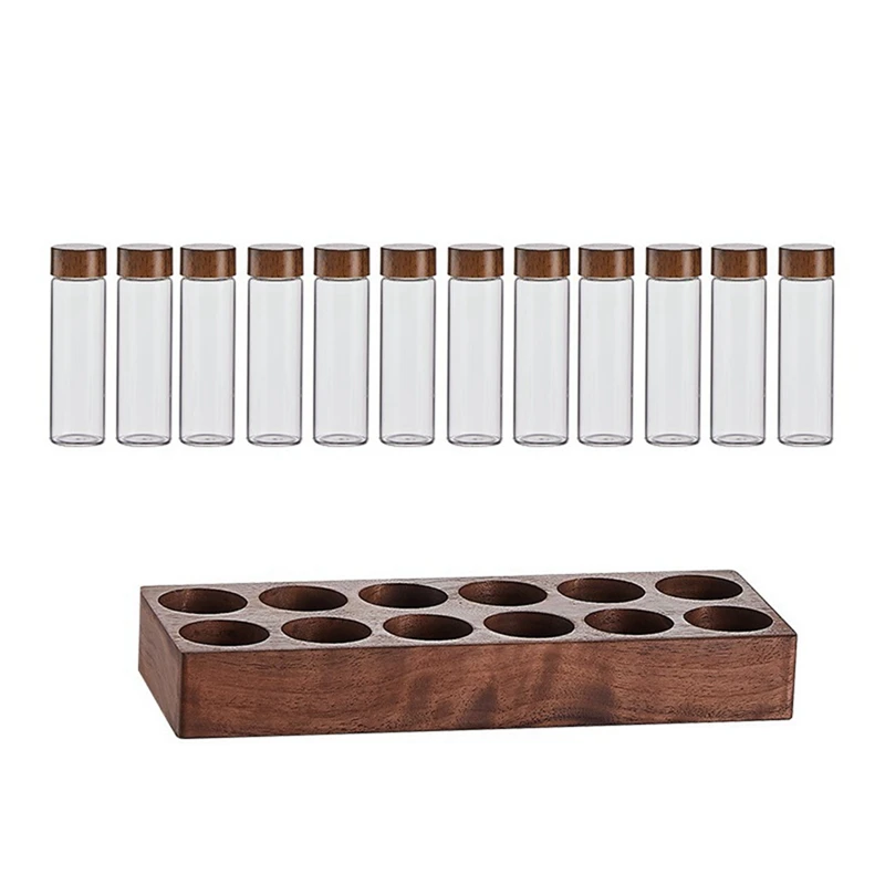 Coffee Beans Storage Container Coffee Tea Test Tube Glass Bottle With Walnut Display Rack Espresso Coffee Parts Accessories A