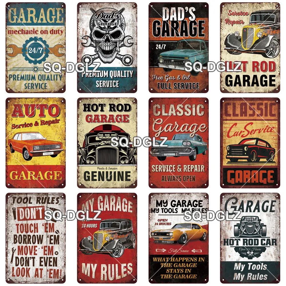 Retro Hot Rod Garage Metallschild im Vintage-Stil Wand- und Türdekoration für Männerhöhle Heimwerkstatt