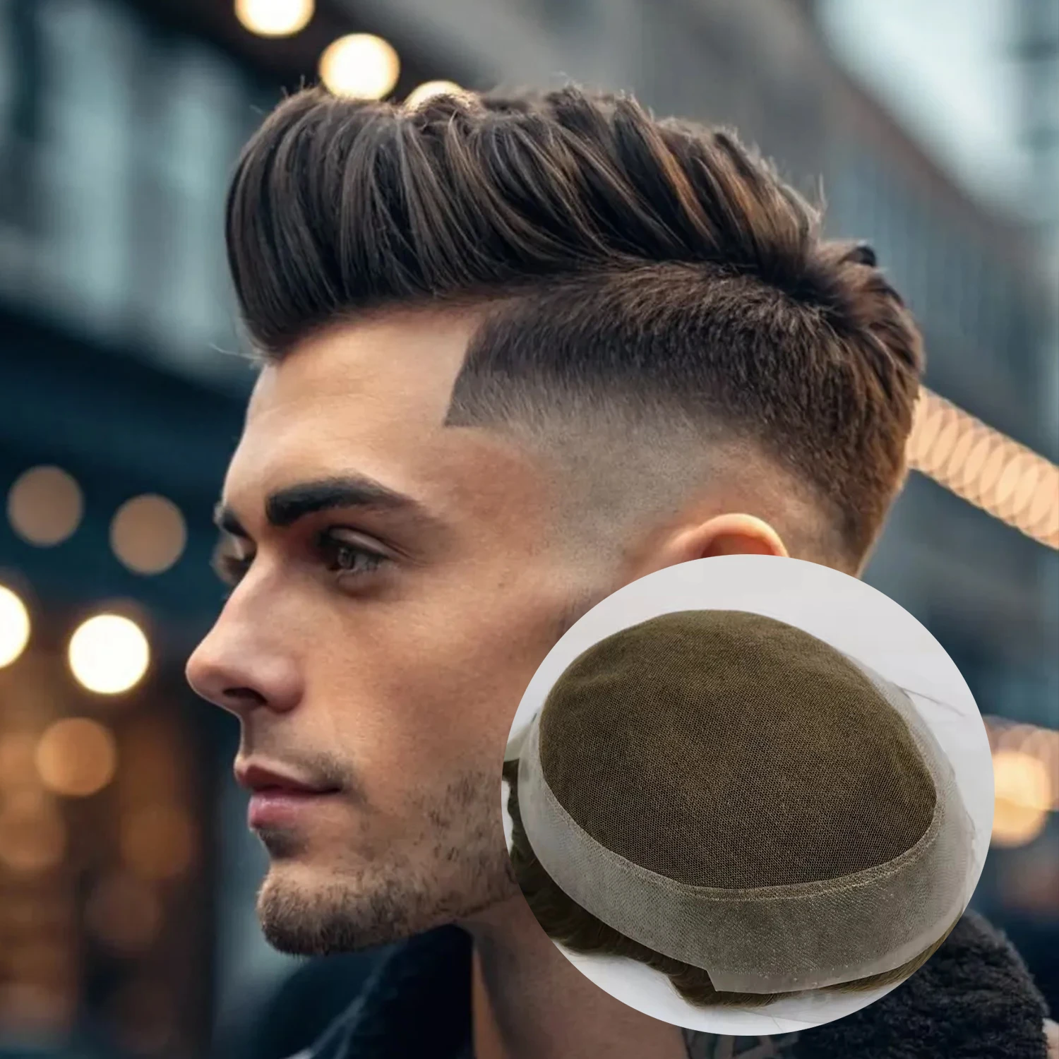 

Dark Brown Breathable Durable France Lace&PU Base Australia Men Toupee Natural Hairline Gray Realistic Human Hair For Bald Man