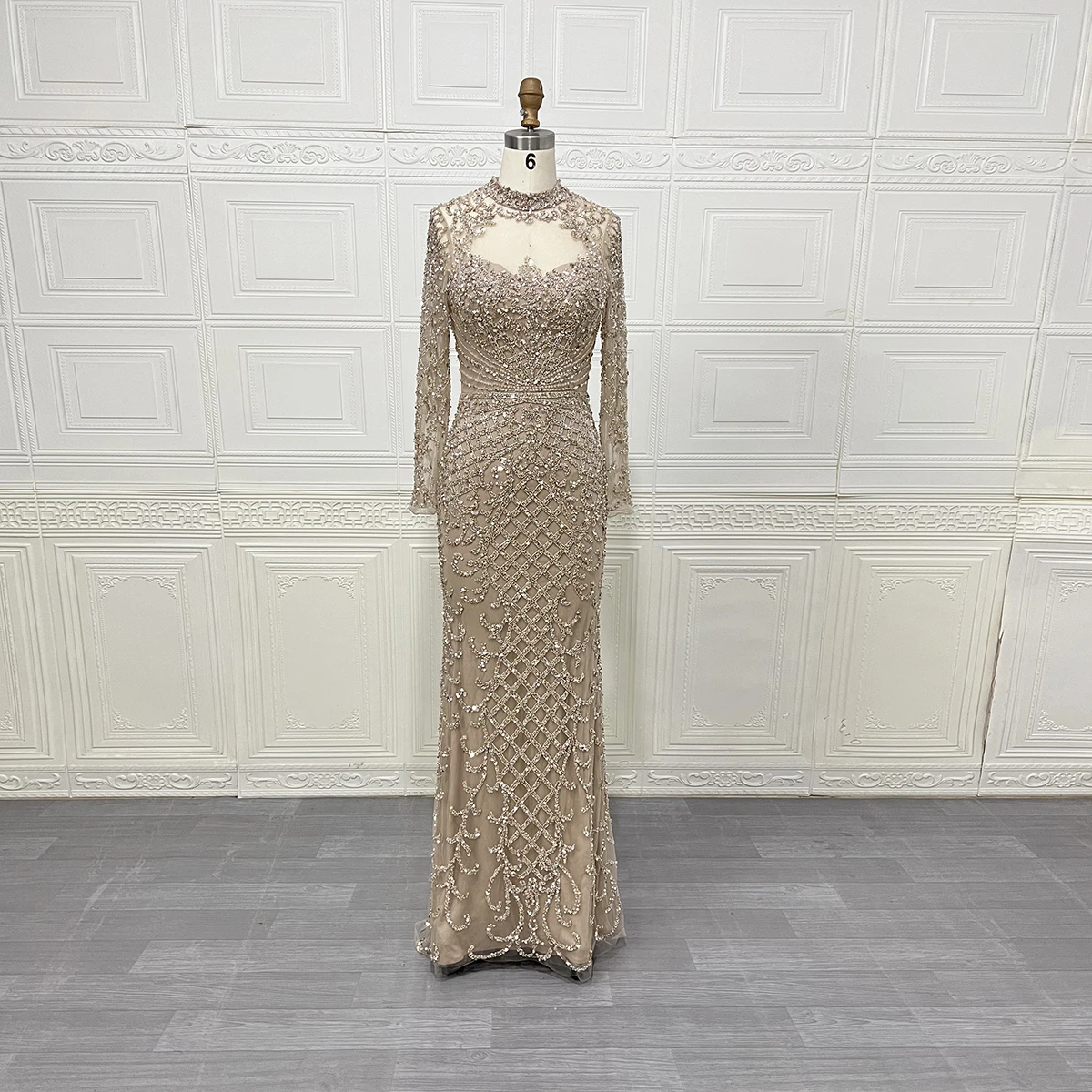 Luxury Dubai Heavy Mermaid Beaded 2025 Evening Dress Long Sleeves Arabic Women Wedding Party Gowns Customized