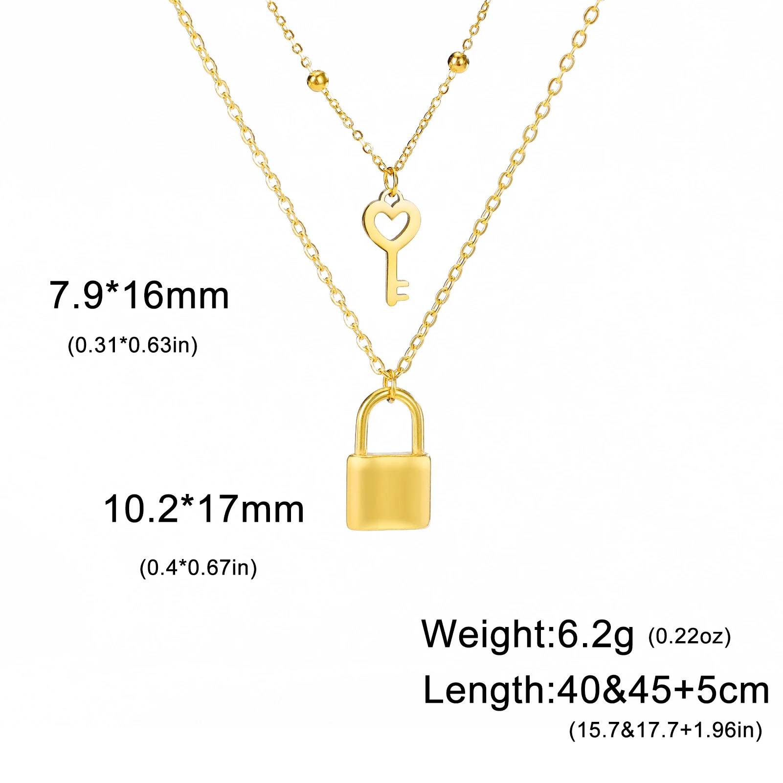 Skyrim Key Padlock Pendant Necklace Stainless Steel Gold Color Women Double Layer Chain Necklaces Trendy Jewelry Wedding Gifts