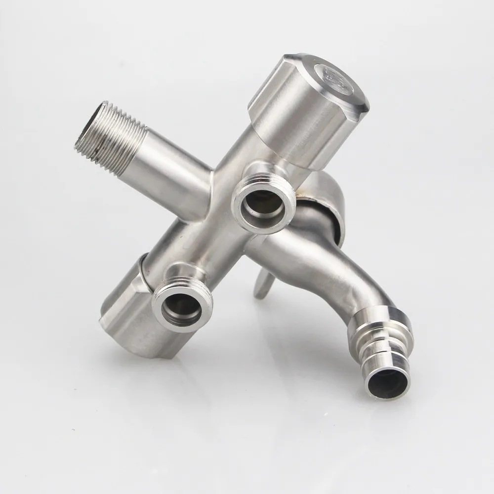 

304 Stainless Steel Three-Way Faucet 1/2" Double Outlet Angle Valve Faucet 1 in 3 Out Independent Switches