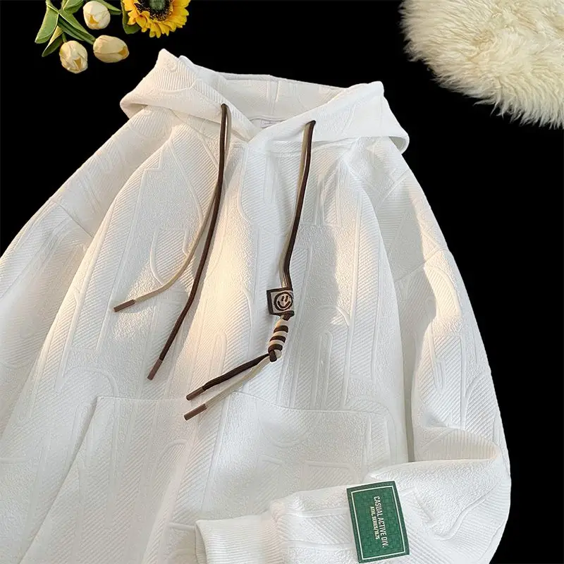 Men's Hoodie Sweatshirt Thickened Fleece Autumn Winter New Style Casual Loose Fit Student Wear Large Size Hat Included