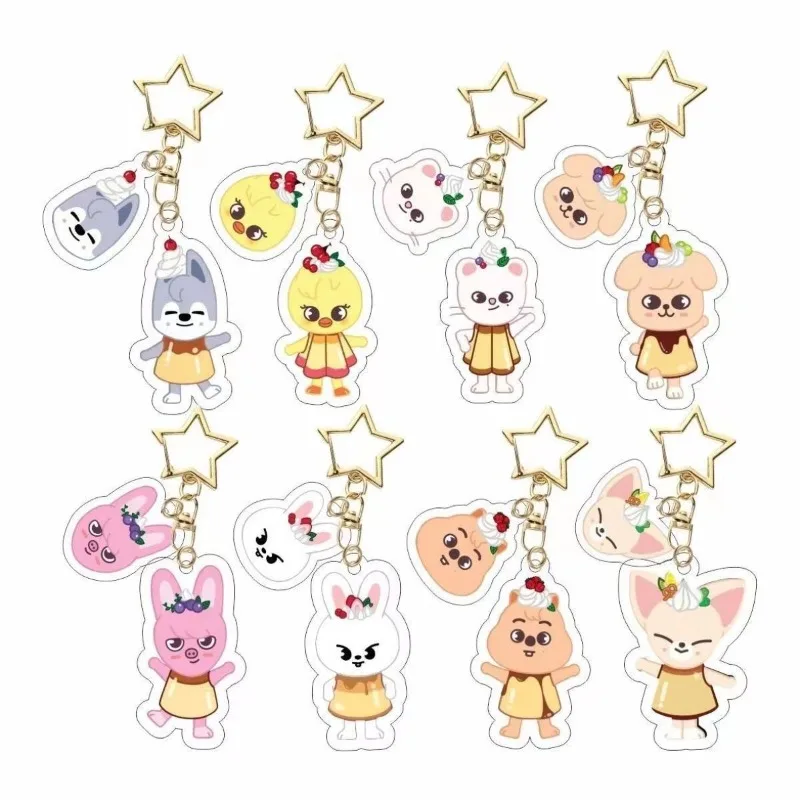 SKZOO Stray Kids Pudding Shaped Keychain Transparent Acrylic Pendant Accessories Surrounding