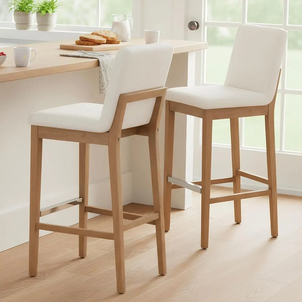 

Linen-Clad 30 Solid Wood Bar Stools, Set of 2, Beige for Home Bar/Patio/Cafe/Restaurant