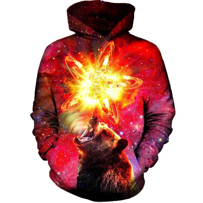 Magical Universe Planet Men's Hoodie 3D Print Fun Bear Cat Awesome Long Sleeve Sweatshirt 2024 New Trend Autumn Pullover Hoodies