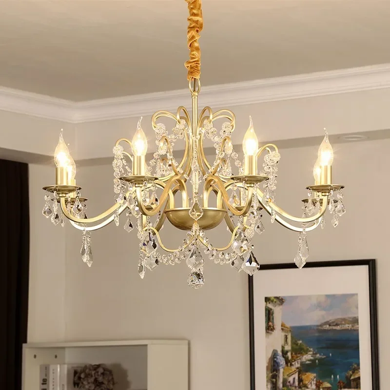 

Retro Style Lustre Crystal Chandelier Living Room Ceiling Pendant Luxury Decoration Master Bedroom Candle Suspension Light