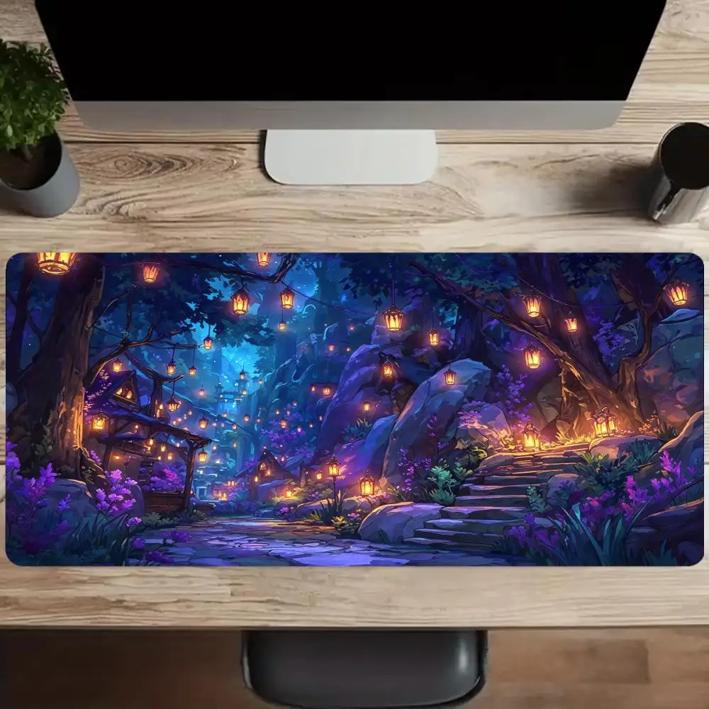 Fantasy Forest Night Mousepad Desk Mats Laptop Accessories Desk Gadgets Gaming Office Mouse Mat Playmat Gamer Setup Decoration