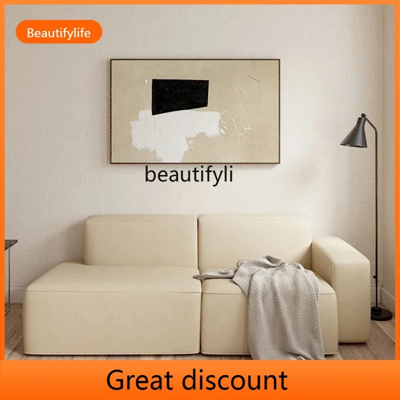 A503 Nordic light luxury leather sofa living room retro tofu block double three-person module sofa