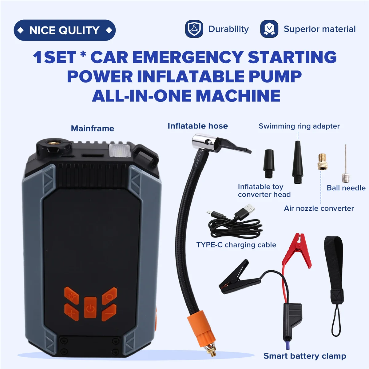 مضخة هواء محمولة للقفز والسيارة 150 رطل لكل بوصة مربعة ضاغط هواء قوة البنك الداعم جهاز السيارة منفاخ إطارات السيارات