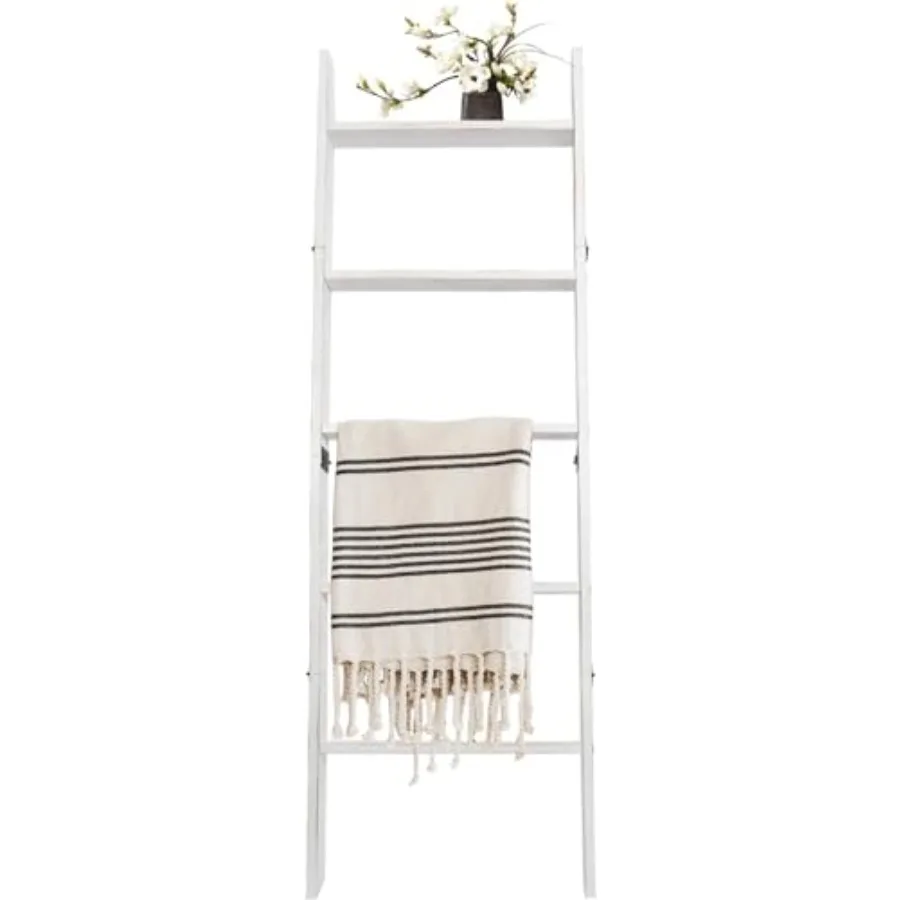 

5-Tier Blanket Ladder 4.8 Feet Wall Leaning Quilt Rack Farmhouse Blanket Storage for Living Room Bedroom and Bathroom Rustic De