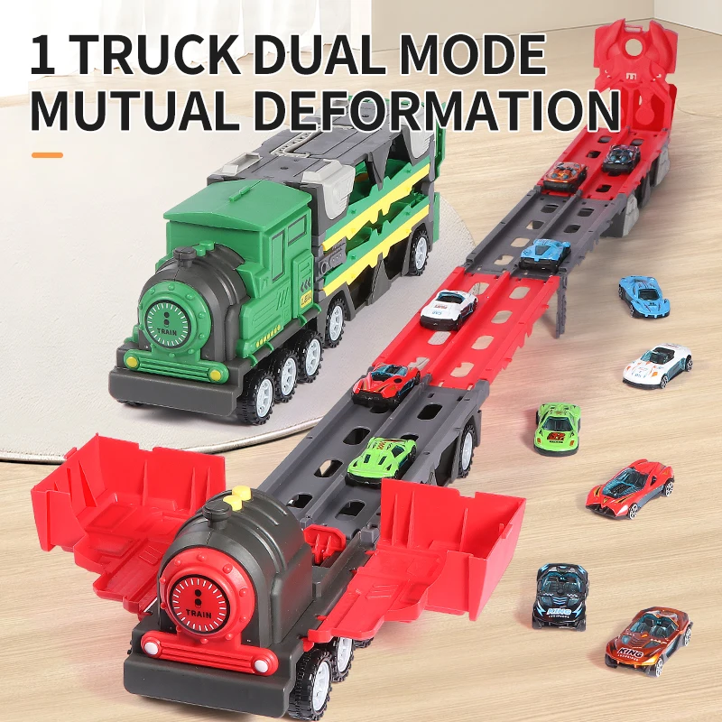 Ejection Rail Car Deformation Folding Storage Container Car Children\'s Pull Back Toy Car Alloy Car Train Toy Christmas Halloween