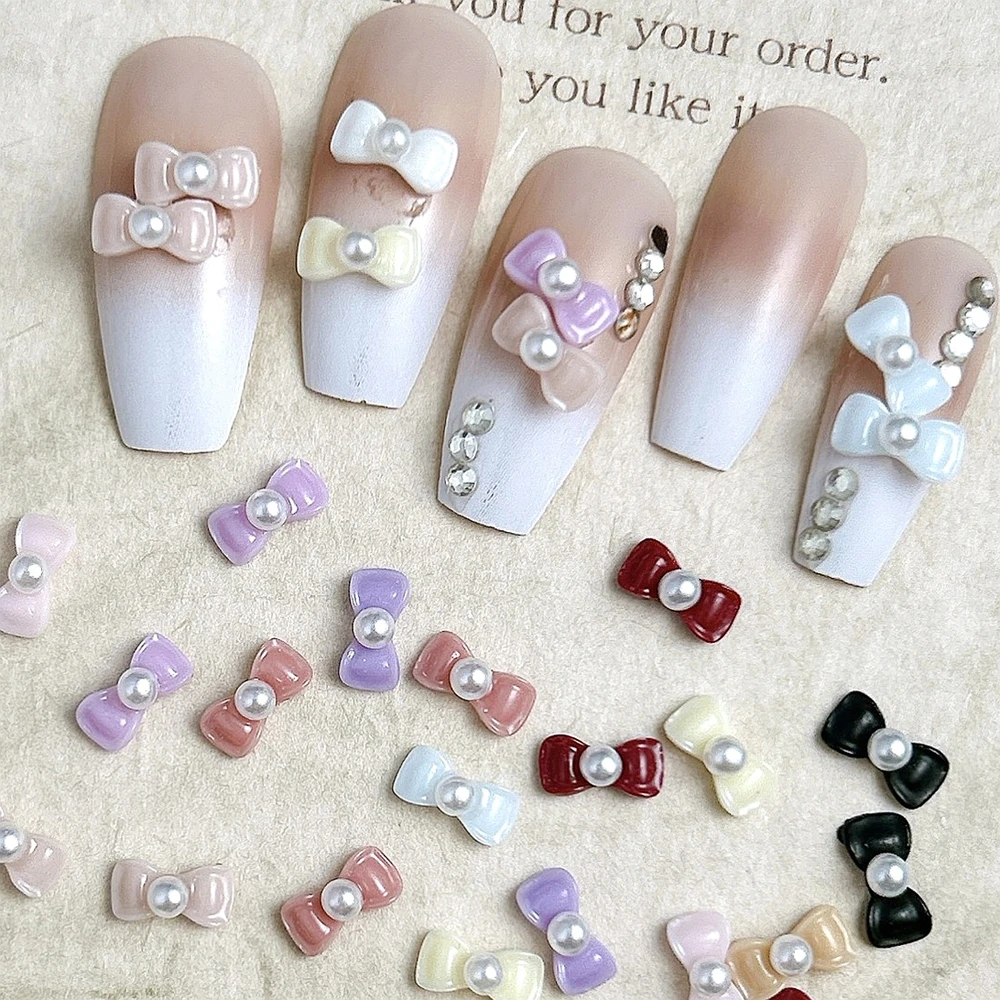 

40PCS Mini 3D Arcylic Nail Art Bow Tie Accessories Pearl Charms Parts For Manicure Decor Nails Decoration Supplies Material Tool