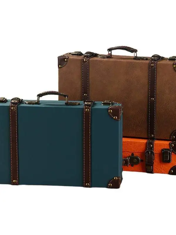 Retro Wooden Storage Box Travel Photography Props Miscellaneous Items Organizer Handheld Case Vintage Suitcase European Style