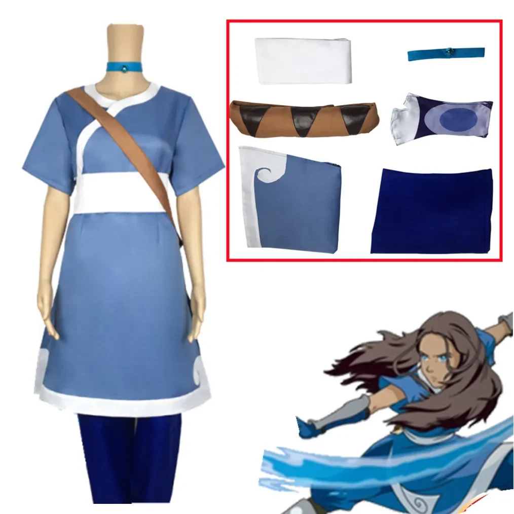 avatar the last airbender katara men cosplay Costume Anime Avatar the last Airbender Cosplay Costume Necklace Bag Wig shoes boot