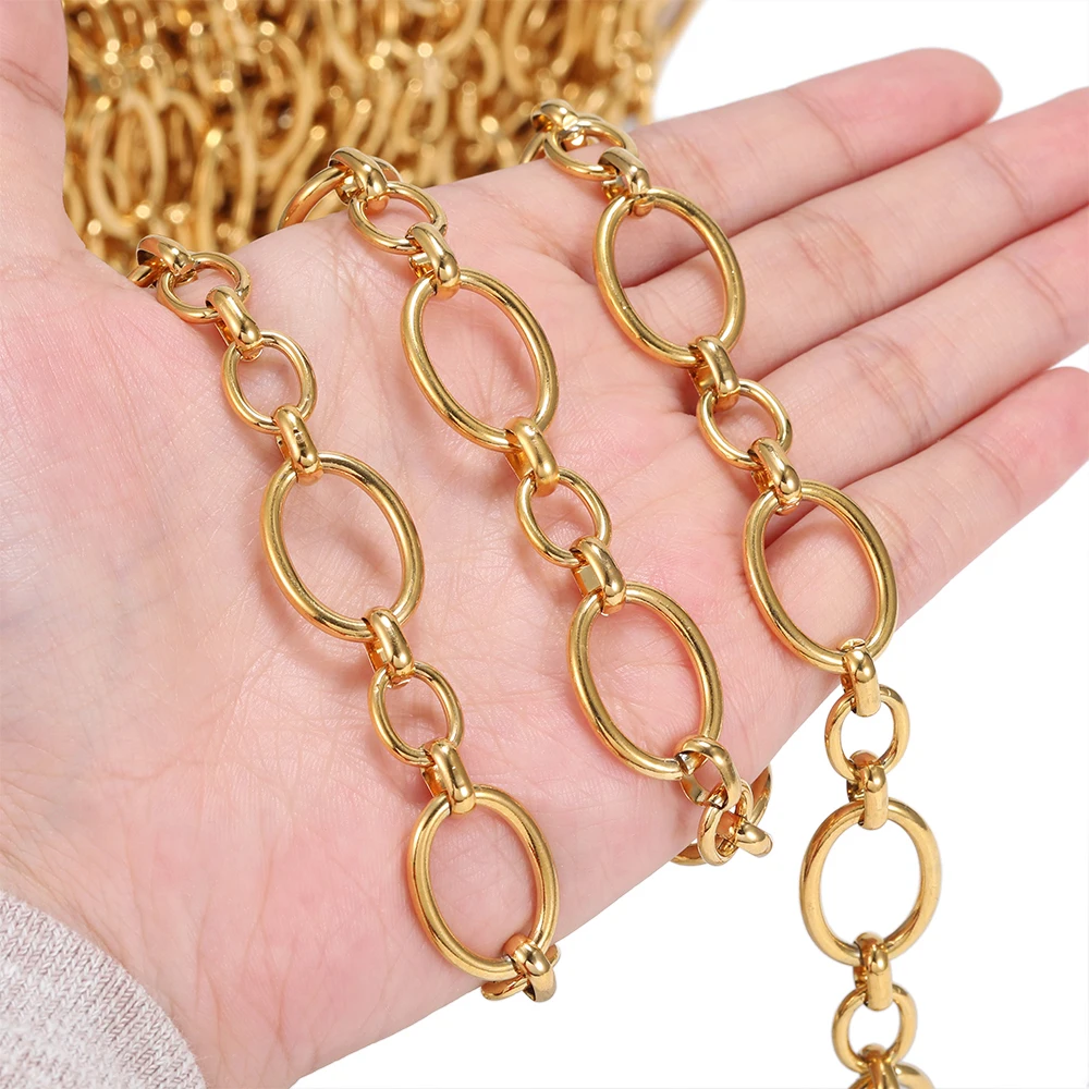 1 Meter Stainless Steel Big Oval Cable Rolo Chains for DIY Hip-hop Necklace Findings Jewelry Making Crafts Bag Chains Supplies