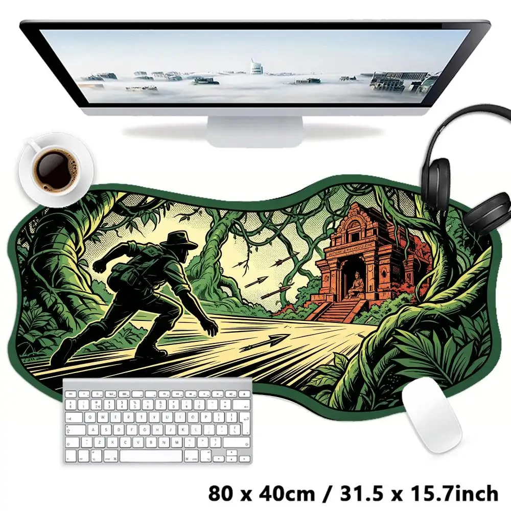 Jungle Ruins Explorer Play Mat Thick Rubber Smooth Cloth Surface Creative Special Shaped For Adventure Gaming