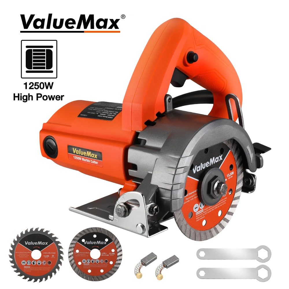 VALUEMAX 1250W Electric Marble Cutter Professional Ceramic Tile Cutting Machine Brick Circular Saw Power Tools With 2 Saw Blades