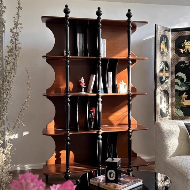 

floor-to-ceiling bookshelf solid wood French retro multi-layer storage shelves multi-functional libreria living room furniture