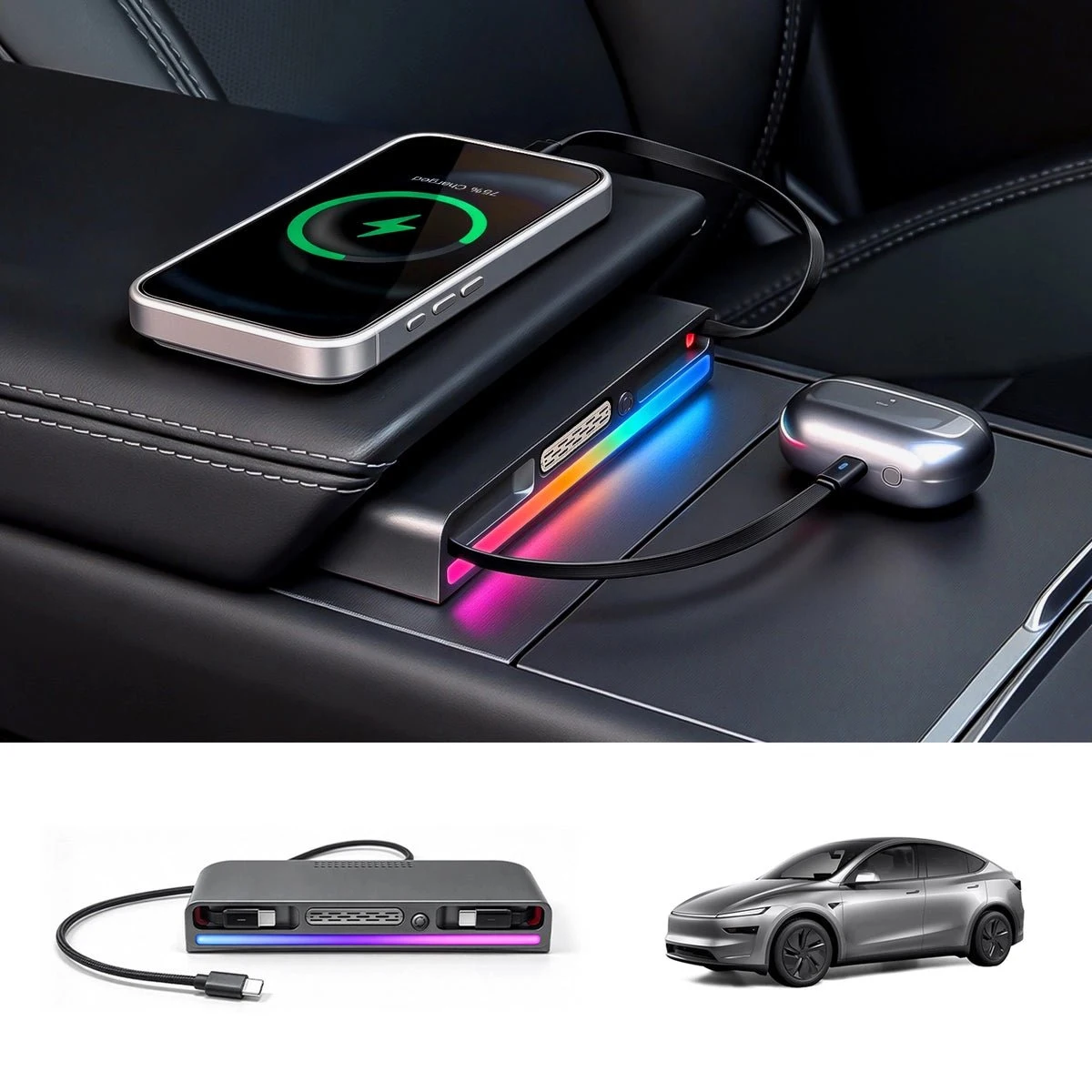 base-di-ricarica-4-in-1-per-tesla-model-3-y-yl-2017-con-hub-usb-per-la-console-centrale-illuminazione-ambientale-e-profumatore-d'aria-rgb