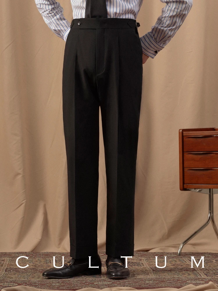

Cultum Slim Fit Pure Bla Single Pleat Tuxedo Pants for Men Busin Casual Wedding Banquet Ceremony Straight Leg Trousers