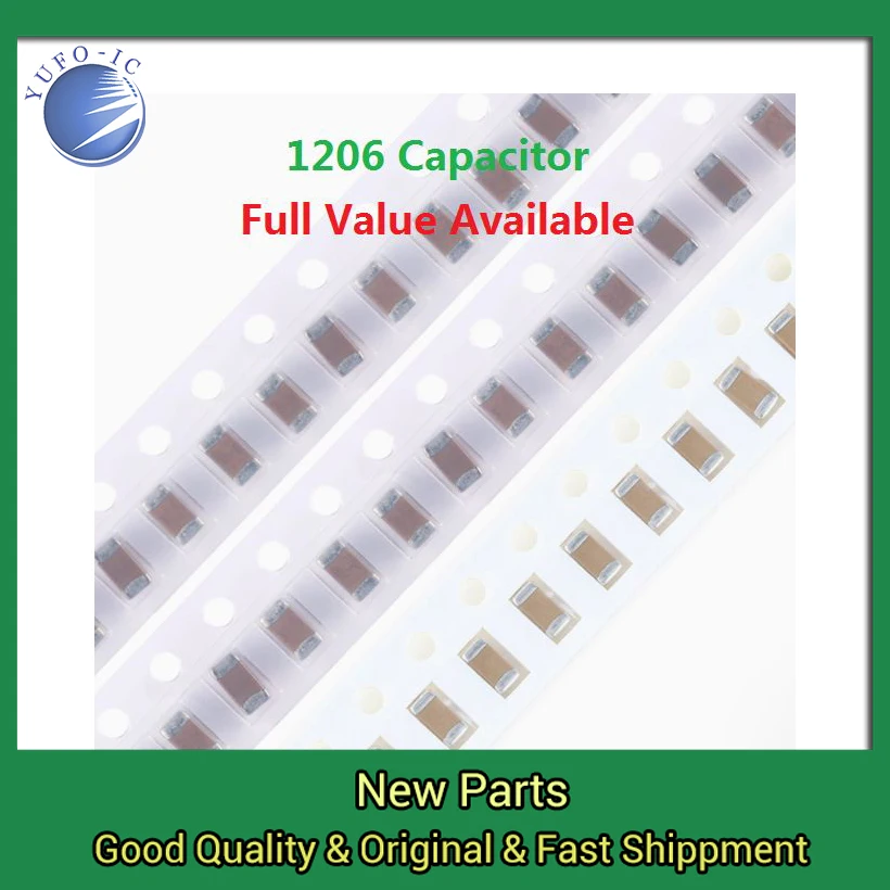 100PCS 2.2NF 50V 102 222 K/M/Z 10/22/33/47/100/220/330/470/PF/UF Kit 1206 SMD Capacitor 10P 22P 33P 47P 100P 220P 330P 470P 1NF