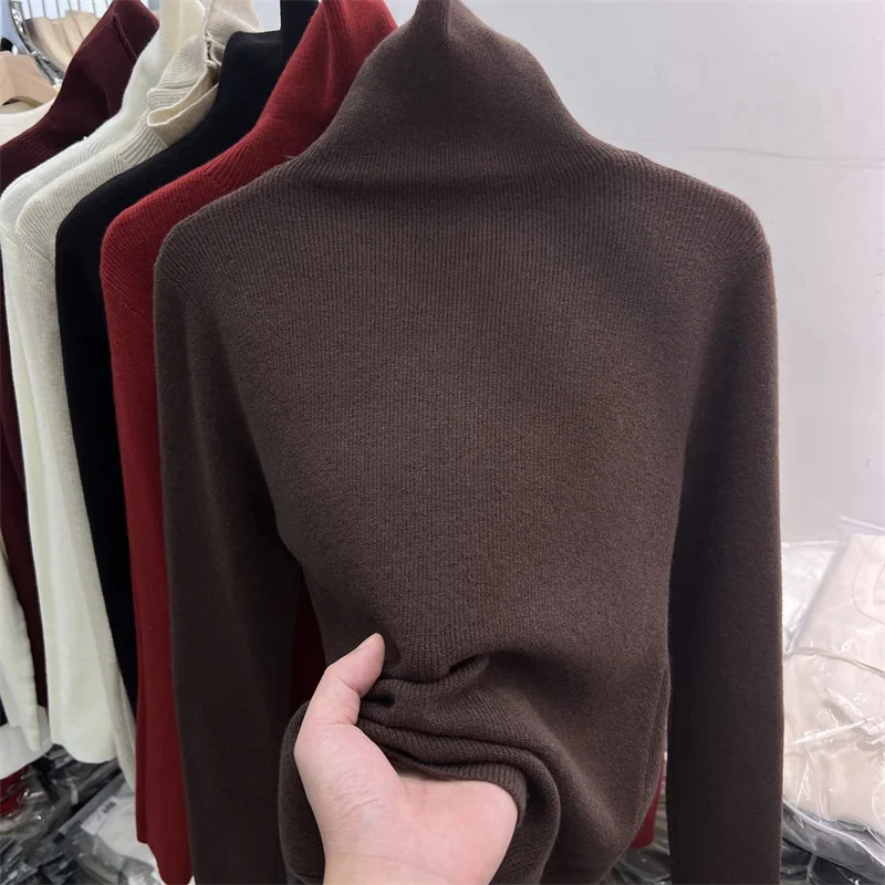 New Solid Color Slim Turtleneck Sweater Autumn Winter 2025 Women's Pullover Warm Soft Knitted Casual Knitted Base Layer Tops 45