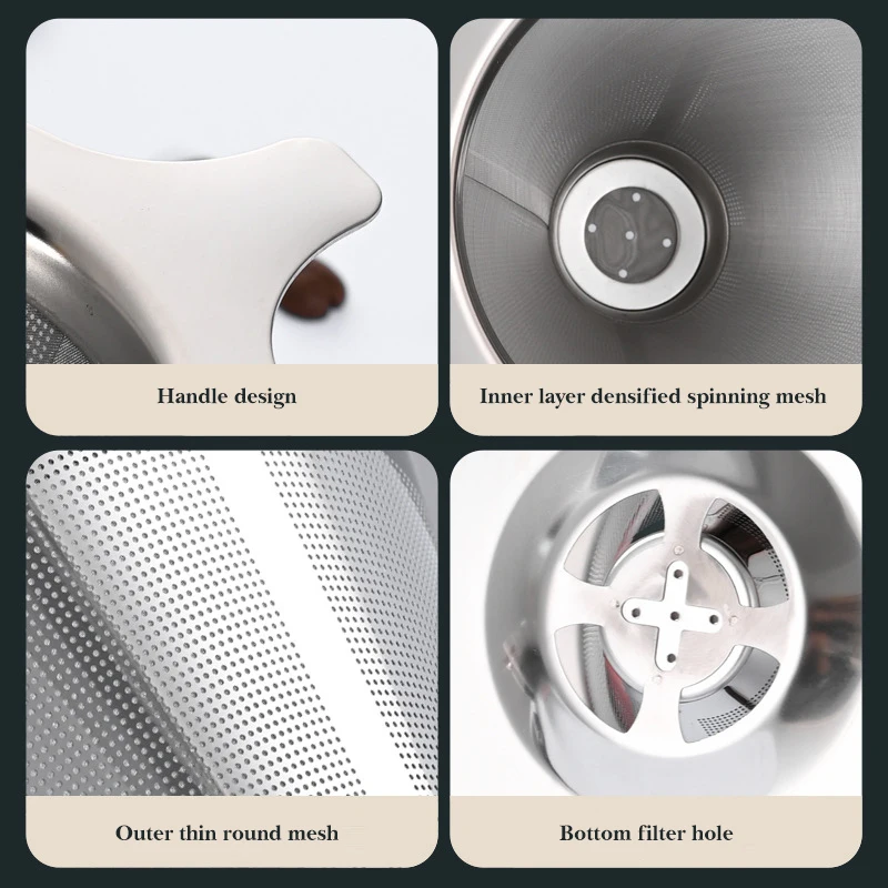 Double Layer Coffee Filter 304 Stainless Steel Reusable Holder Pour Over Coffees Dripper Mesh Coffee Filter Coffee Accessories