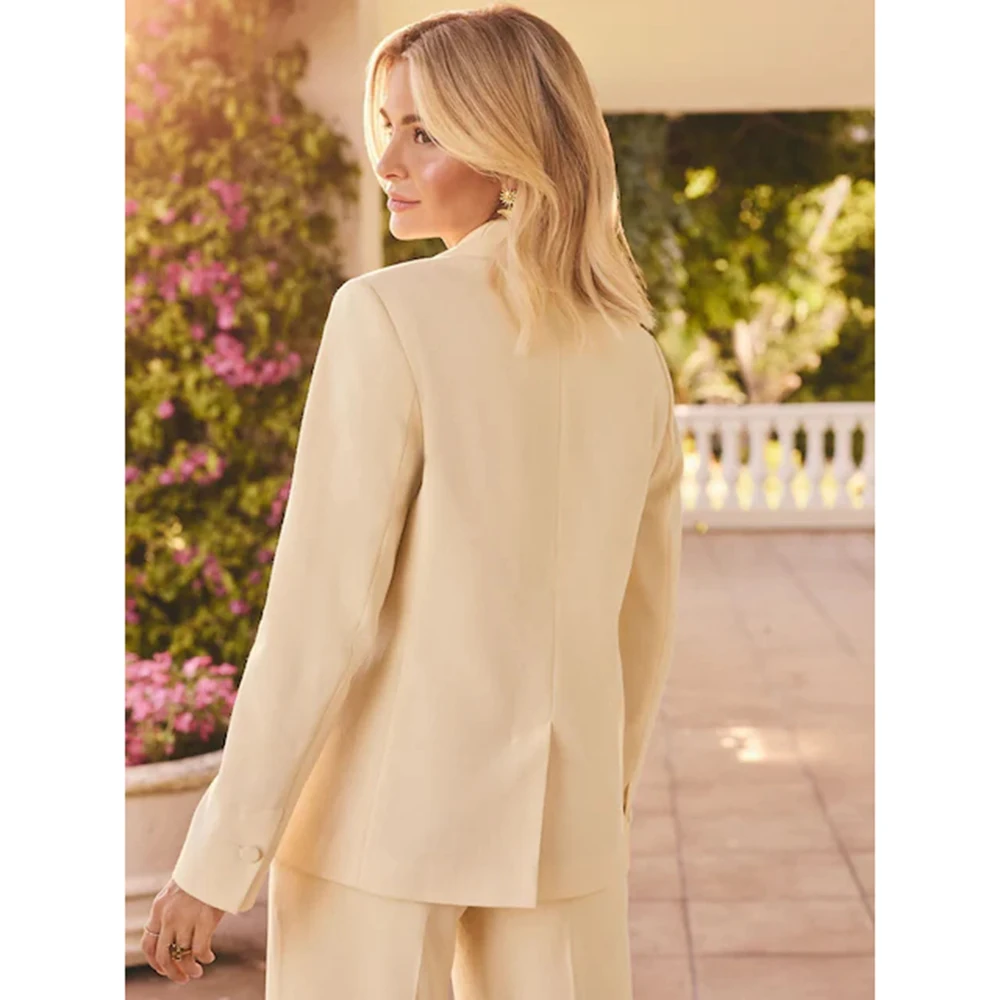 Conjuntos de terno de duas peças feminino elegante duplo breasted jaqueta fina calças de perna larga define escritório banquete casamento roupas femininas