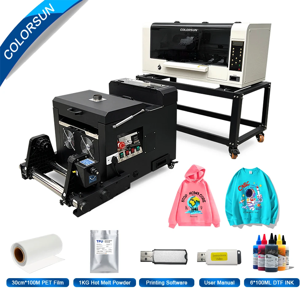 

Colorsun A3 dtf принтер для Epson XP600 DTF печатная машина A3 dtf принтер для футболок джинсов курток dtf принтер a3 двойная головка