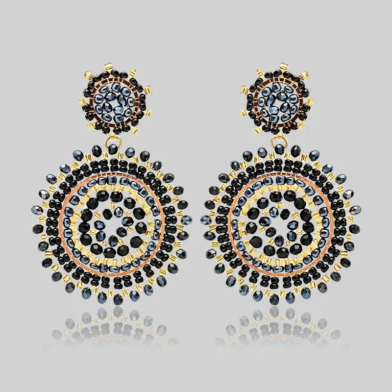 Rice bead earrings Crystal Roundness Originality Black Sunflower Hand knitting Bohemia Alloy Fashion Simple Beaded earrings