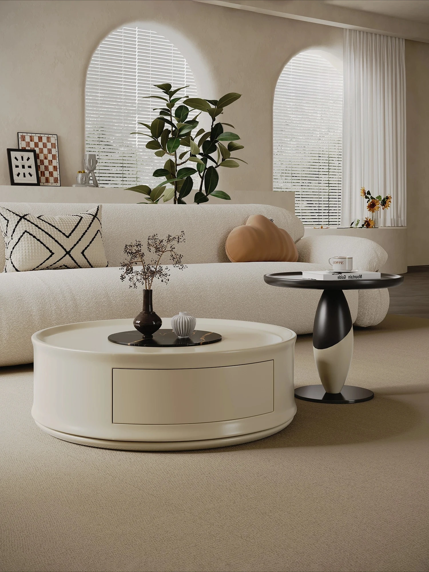 

Nordic Cream Style Solid Wood Household Minimalist round Tea Table