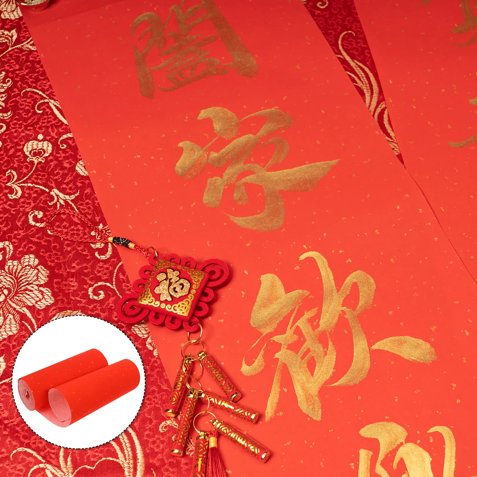 Thick Red Xuan Paper Roll Bamboo Pulp Safe Soft Delicate Excellent Ink Performance for New Year Couplets Chinese