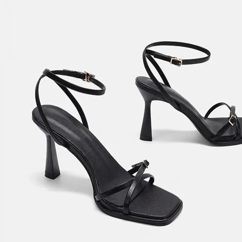 2025 designer women's new fashion letter high heels black super high heels stilettos lace-up sandals for women image 3