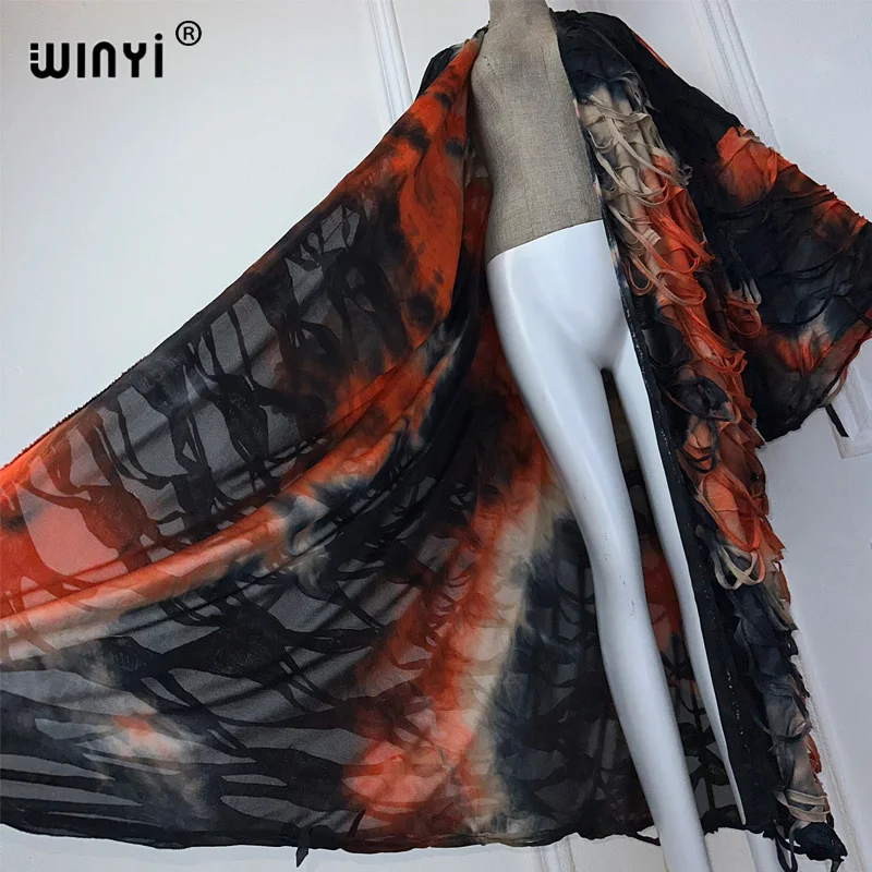 WINYI summer kimono cardigan Tie-dyed elegante Bikini Cover-up cardigan costume da bagno abiti da spiaggia per le donne vestono caftano alla moda