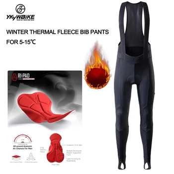 YKYWBIKE winter cycling long bib pants tights thermal fleece men MTB downhill cycling mountain bike bicycle long trousers