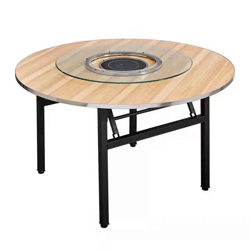 New folding hot pot table round table, induction cooker integrated dining table