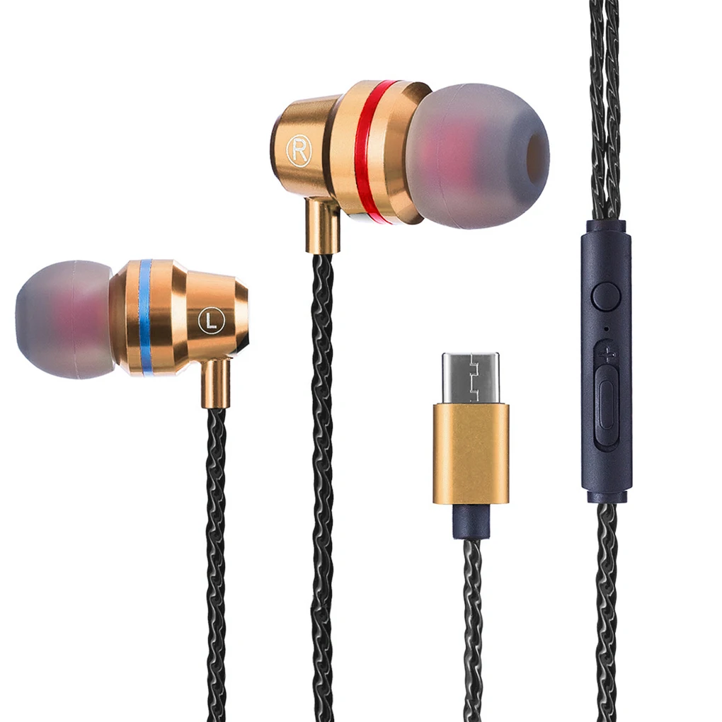 Type-C Port In-ear Super Bass Line Control Earphone Phone Headphone Microphone Wired Headset