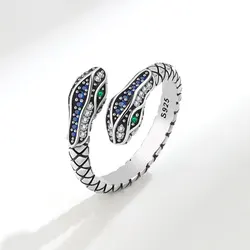 New Arrival Vintage Two Headed Snake Design Crystal Thai Silver Ladies Party Ring Jewelry For Women Gift No Fade Cheap