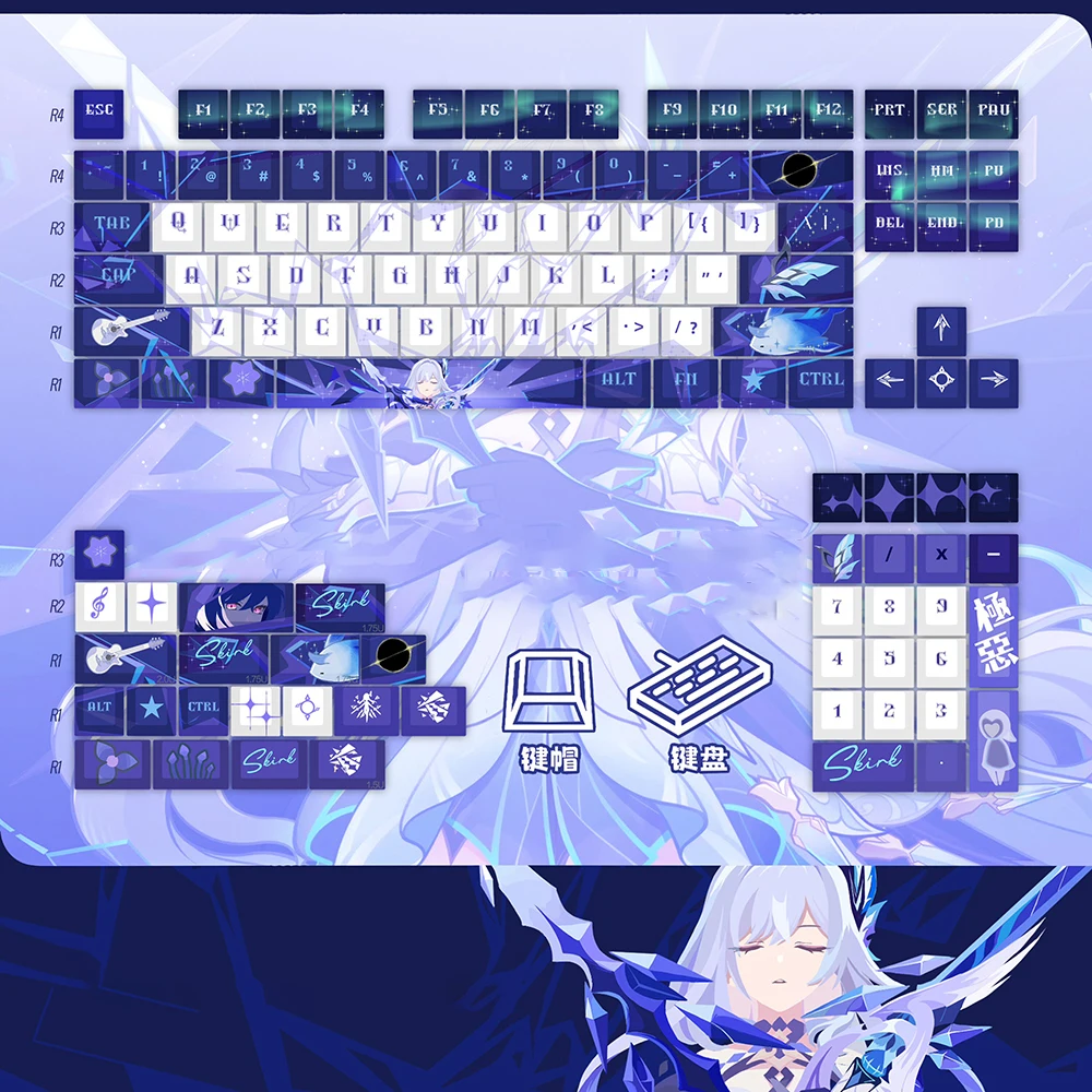 Genshin Impact Keycap Columbina Skirk Theme PBT Keycaps Cherry Profile Custom Anime Keycap Set For Mechanical Keyboard 104 Keys