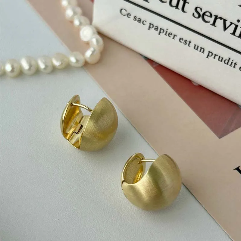 Fashion Gold Color Brushed Spherical Hoop Earrings for Women Vintage Metal Big Ball Round Earring JewelryBrincos Gifts image 6
