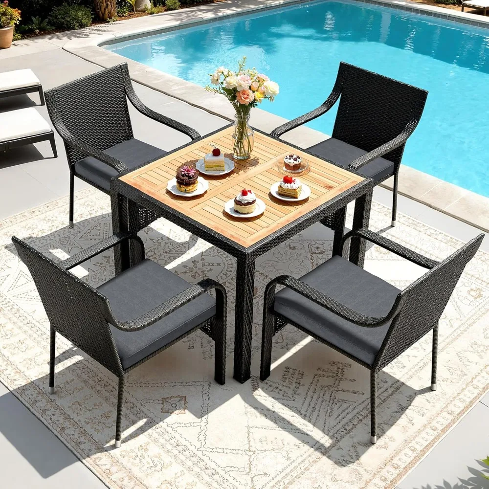 

Outdoor terrace dining set 4 sets 35.4 outdoor tables and chairs Willow terrace dining furniture set 5-piece stackable set