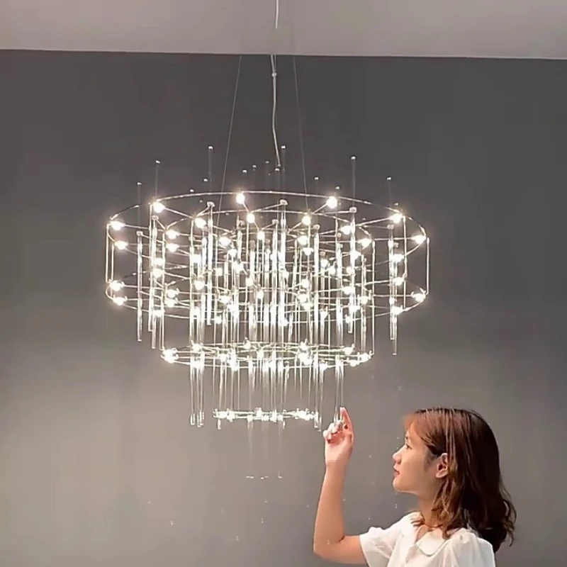 Luxury Stainless Steel Chandelier Modern Chrome LED Firefly Ceiling Chandelier For Project Parlor Hotel Front Desk Pendant Lamp