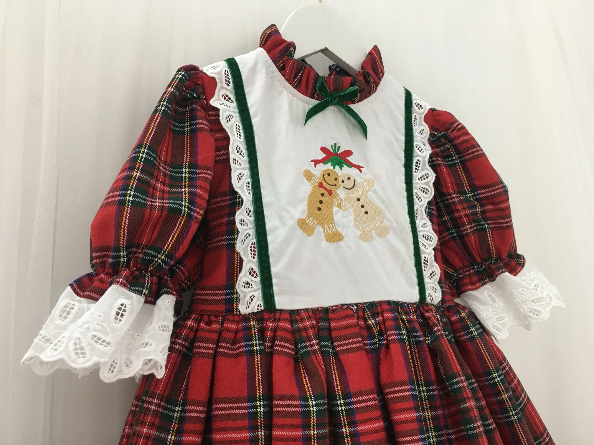 Baby Girl Spring Summer Red Plaid Gingerbread Man Turkish Vintage Princess Gown Dress for Birthday Holiday Party Eid