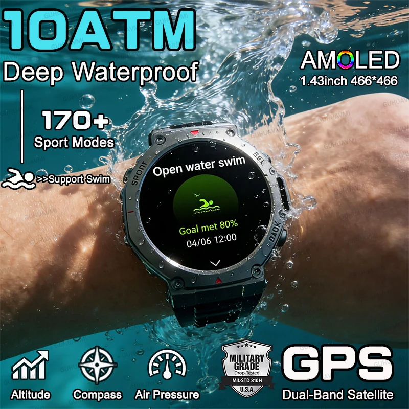 

T-Rex 3 Built-in Military Dual-Band GPS Smart Watch 10ATM Waterproof 48mm AMOLED Compass 170+ Sport Durable HD Call Smart Watch