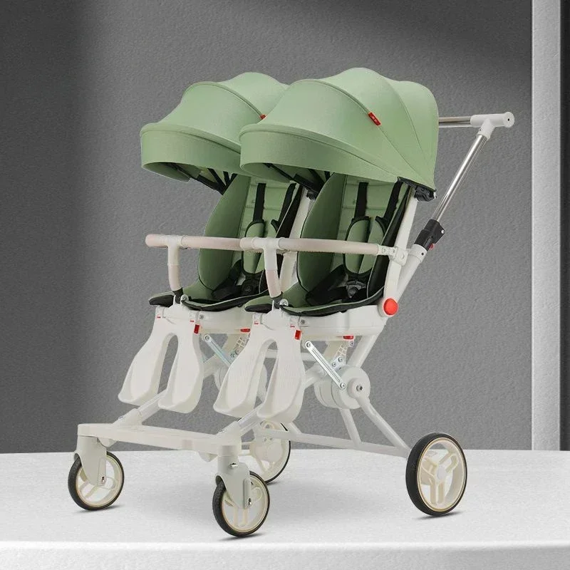 Warm house Tragbarer Doppel-Kinderwagen, Doppelsitz-Kinderwagen, faltbarer Vierrad-Doppel-Kinderwagen 360° °   Drehsitz, verstellbare Rückenlehne 8
