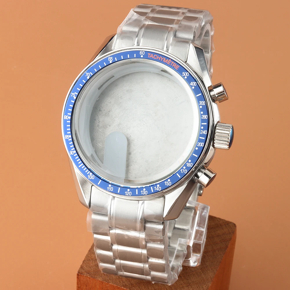 VK63 Case 40mm 316L Solid Stainless Steel Watch Case Bracelet Moon Back Cover Fit VK63 VK64 Quartz Chronograph Movement
