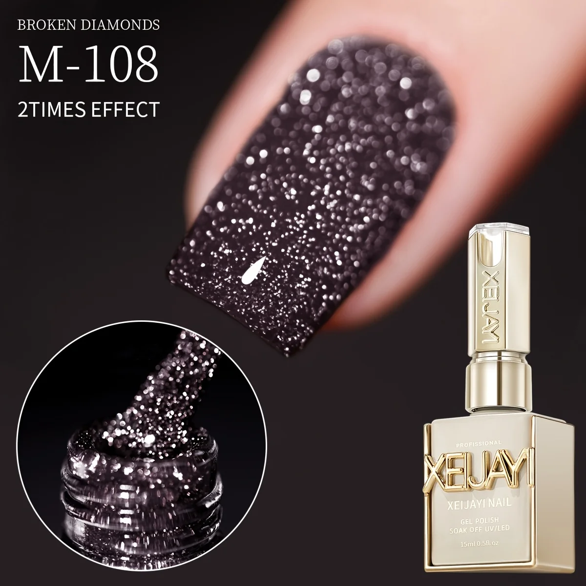 1 x schillernder Broken Diamond Sparkle UV/LED-Gelpolitur, Super-Glitzer-Gel mit Diamant-Schimmer-Effekt